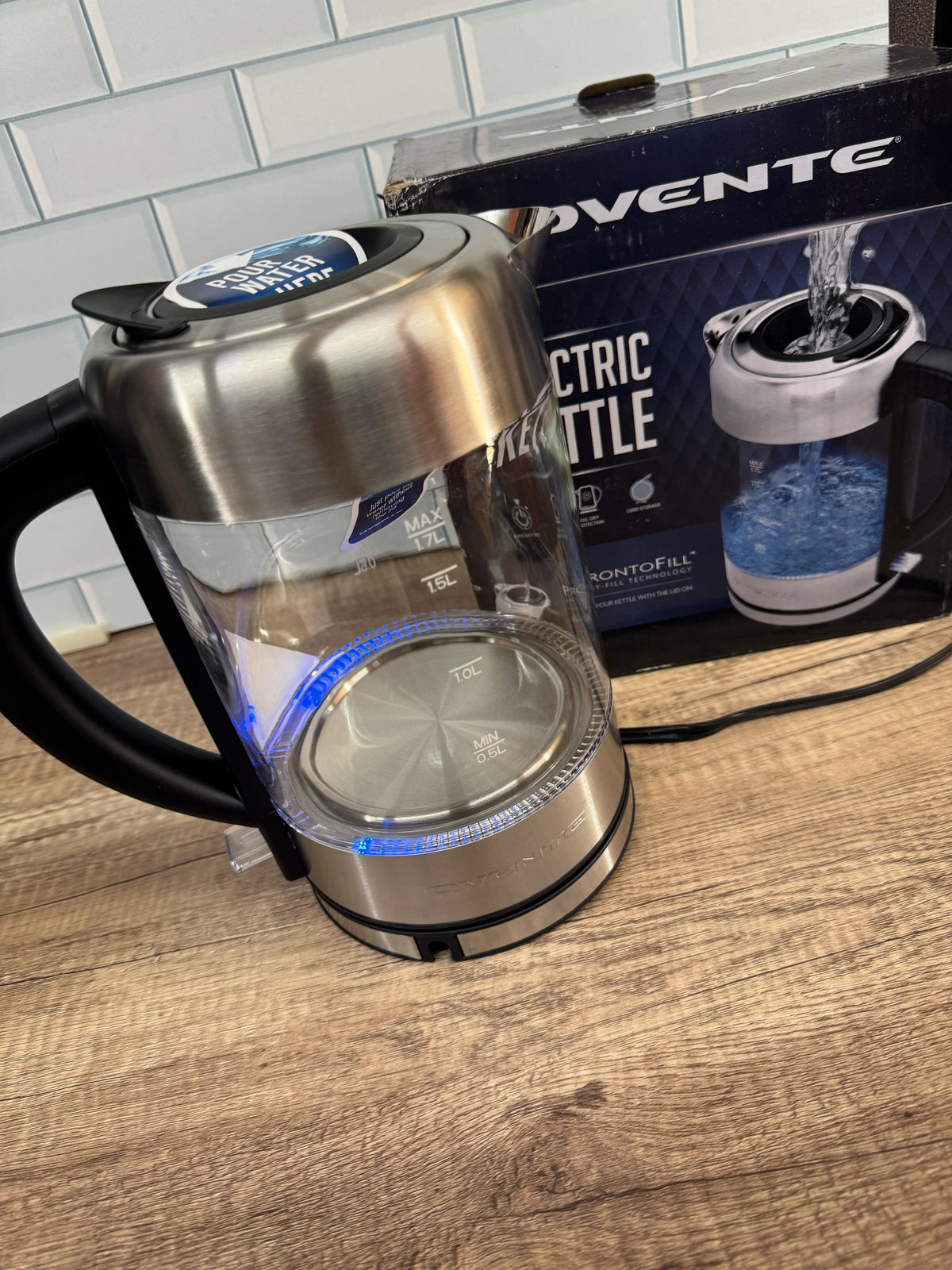 OVENTE Caldera eléctrica de vidrio para agua caliente ProntoFill Tech ...