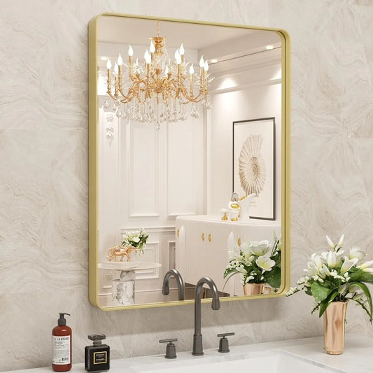 Espejo DOHEEM de baño dorado, 24 x 36 pulgadas, marco de metal dorado ...