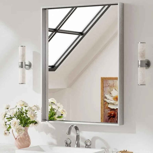 Keonjinn Espejos de baño de plata cepillada para pared, 24 x 32 pulgad...