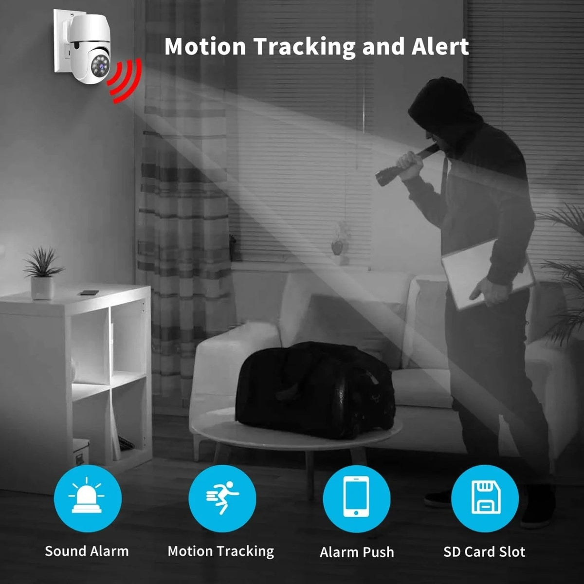 Panoraxy Cámara de seguridad inalámbrica para interiores con enchufe, ...