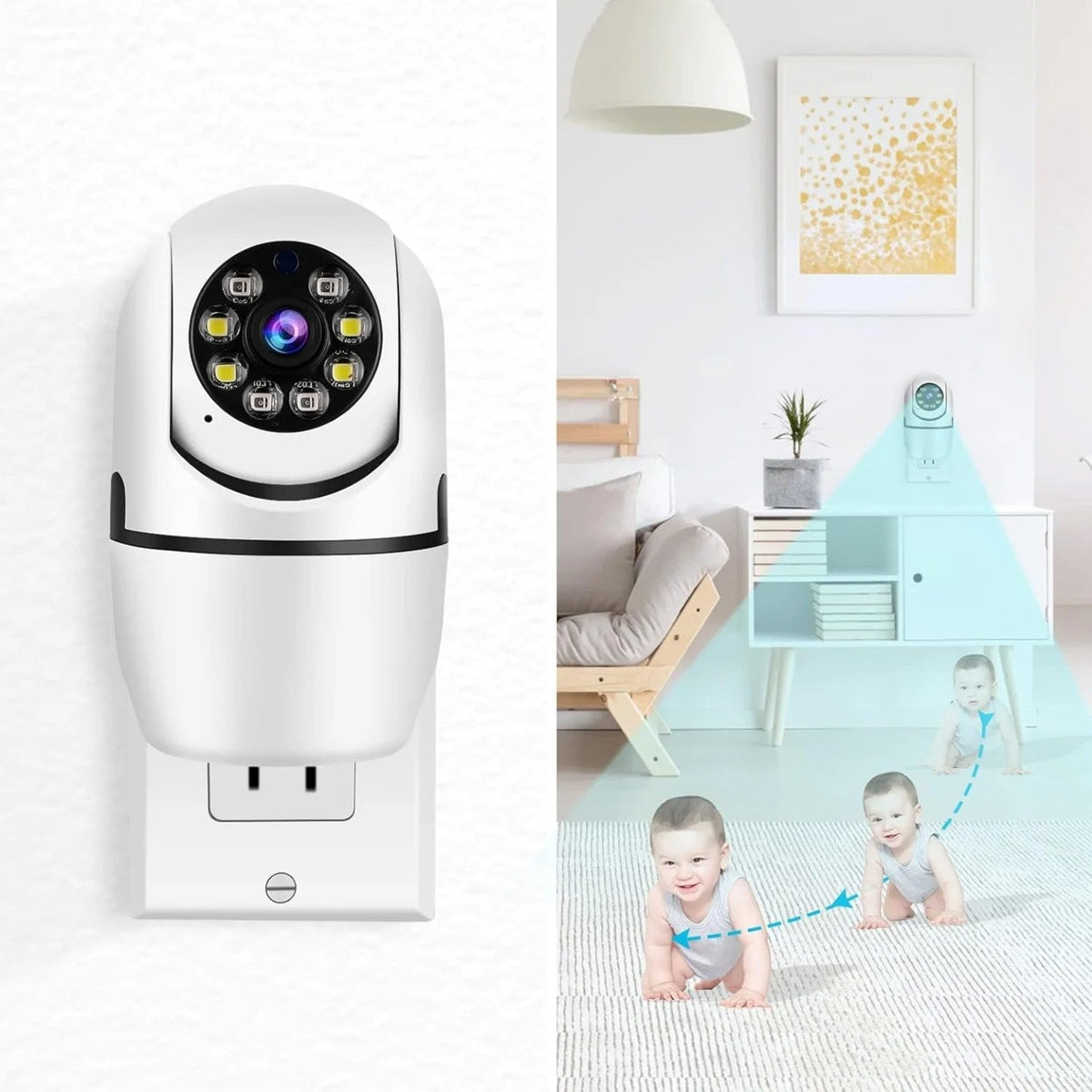 Panoraxy Cámara de seguridad inalámbrica para interiores con enchufe, ...