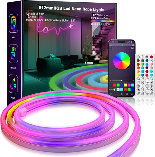 Tira de luces LED de neón RGB L8star de 5 m con control remo...