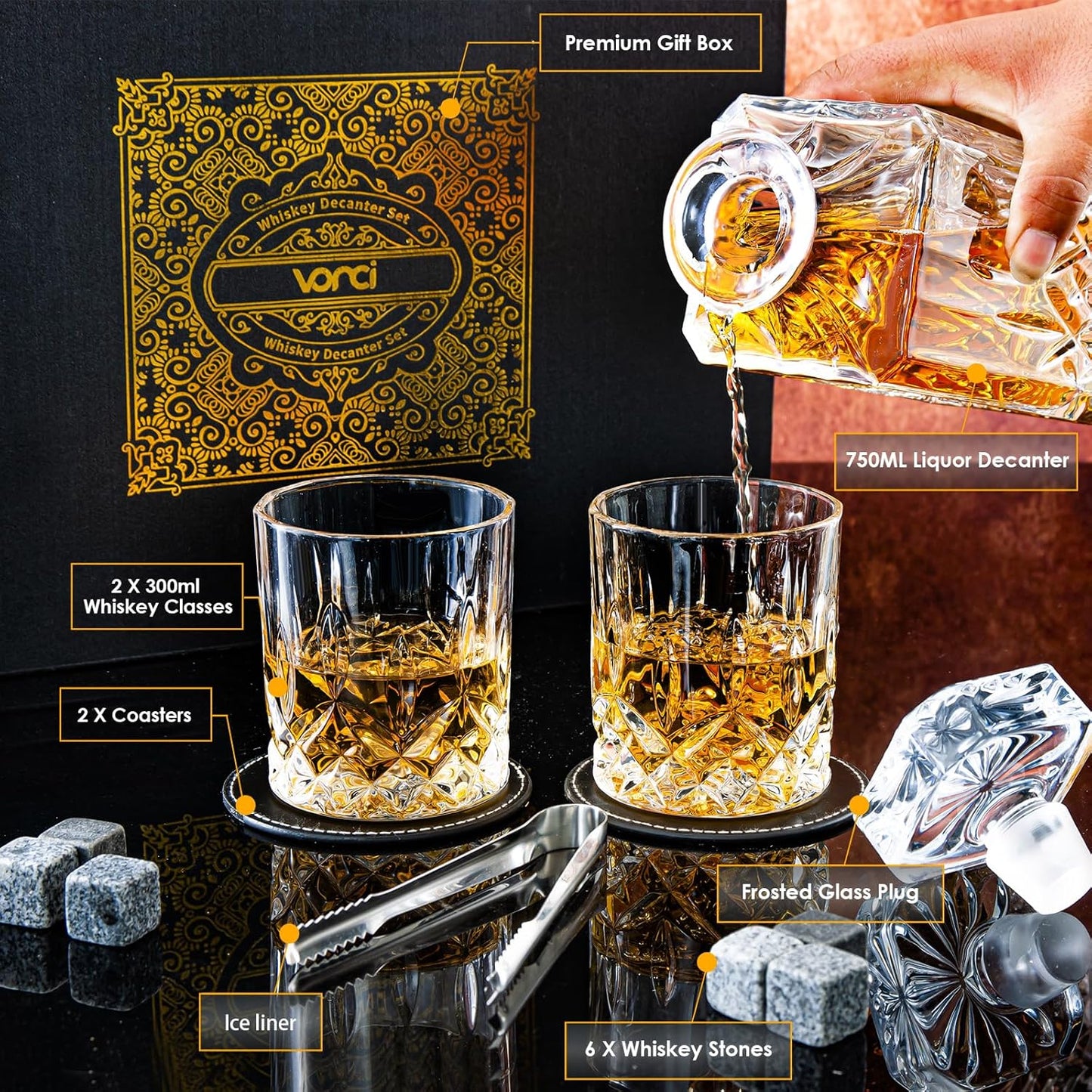 A.VONCI - Juego de jarra de whisky con 2 vasos...