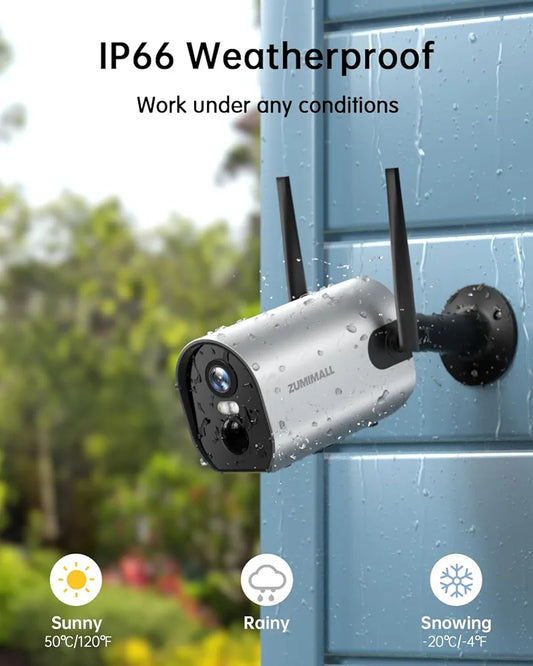 A ZUMIMALL - Cámara de vigilancia WiFi inalámbrica para exteriores 2K, f...