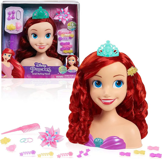 Disney Princess Just Play - Cabeza de estilismo Ariel, 18 piezas, jueg...