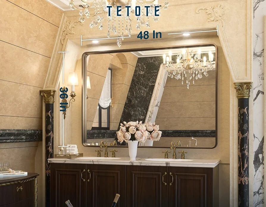 TETOTE Espejos de bronce de 48 x 36 pulgadas para baño, con marco de b...