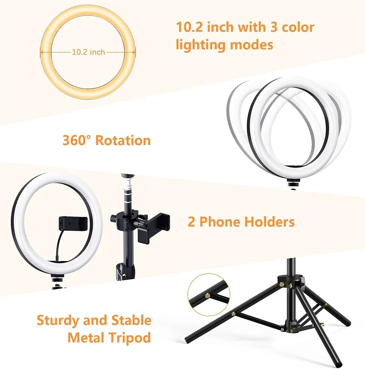 LETSCOM F-533 10.2" Anillo Selfie Luz Regulable con Soporte ...