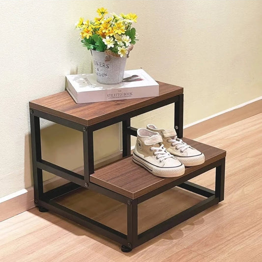 Taburete para adultos y niños, taburete de madera y metal, 2...