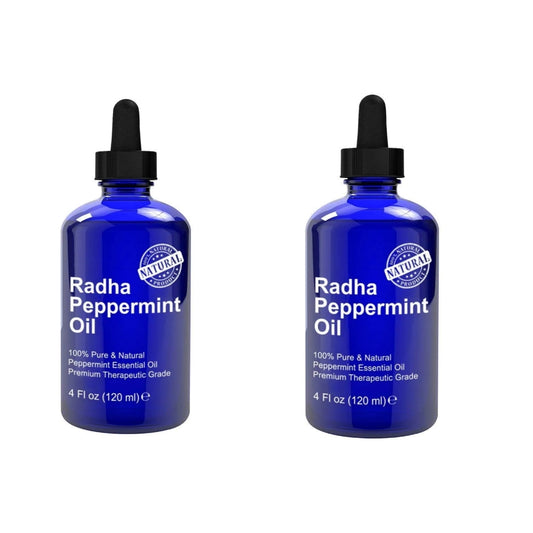 COMBO 2 Radha Belleza aceite esencial de menta 4 onzas, 100% puro