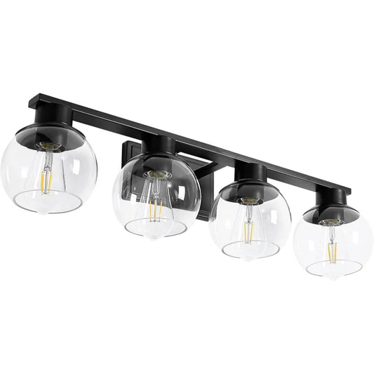 Pazala Lámpara de tocador negra mate para baño, 4 luces, lámpara de pa...